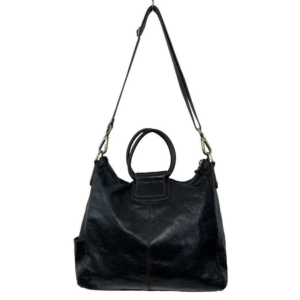 Hobo The Original Sheila Black Leather Bag Satchel Hoop Handles Shoulder Strap